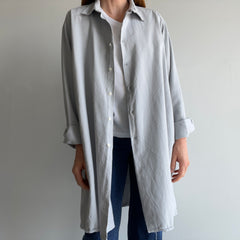 1980s European Gray Cotton Button Up Workwear Shirt/Duster/Dress