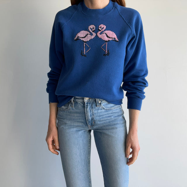 1980s DIY Flamingo Paint Stained Sweatshirt