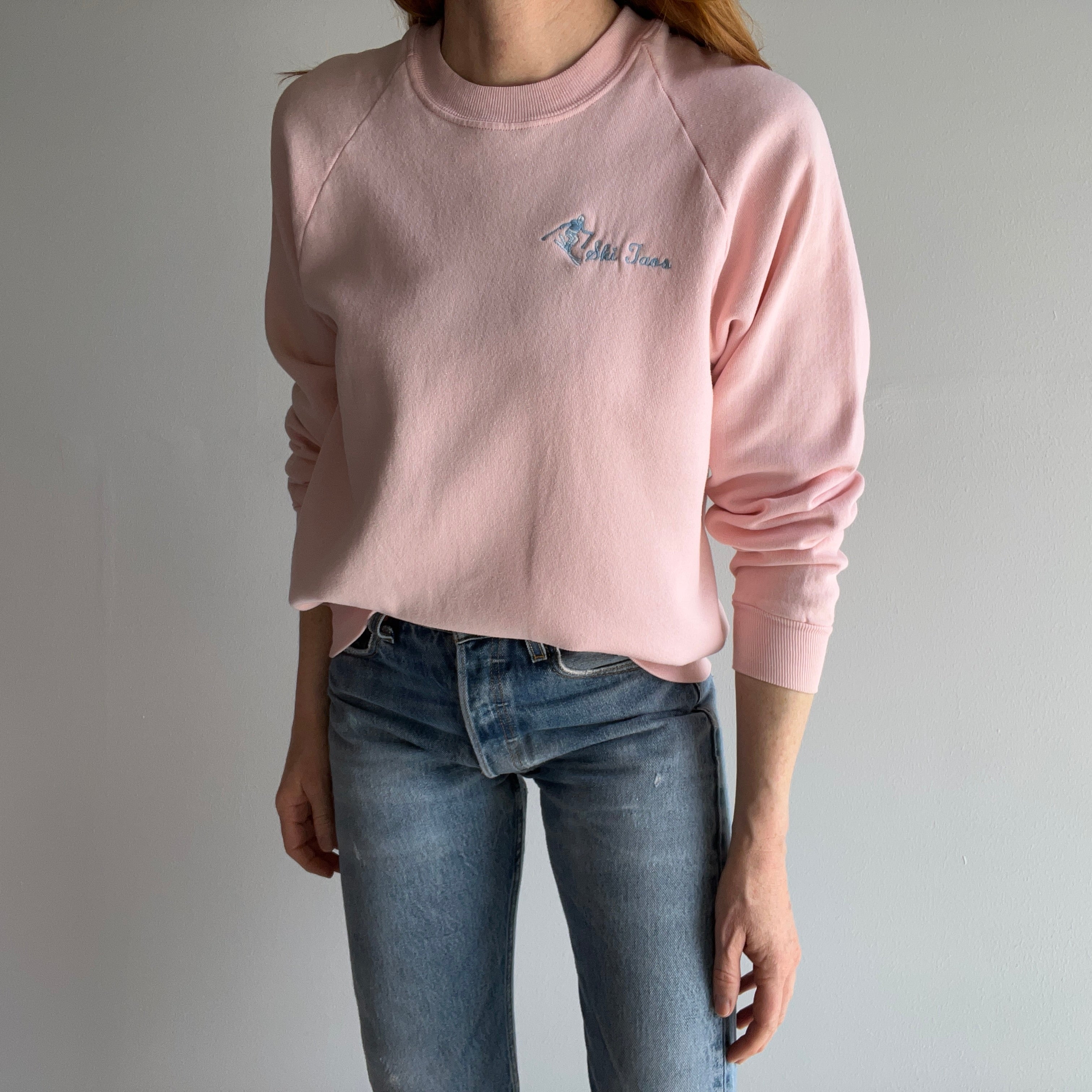 1980s Ski Taos Pale Pink Sweatshirt by Jerzees