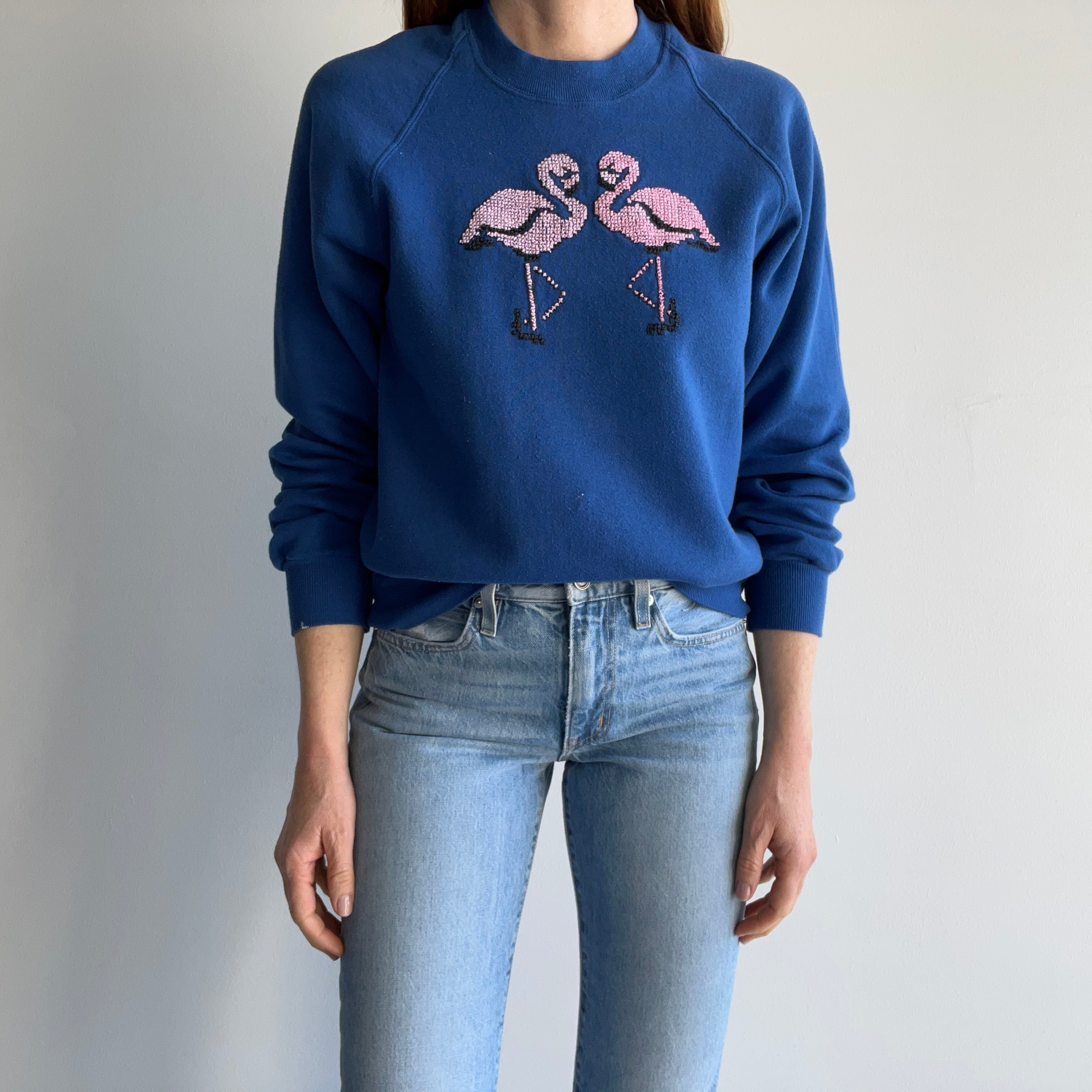 1980s DIY Flamingo Paint Stained Sweatshirt