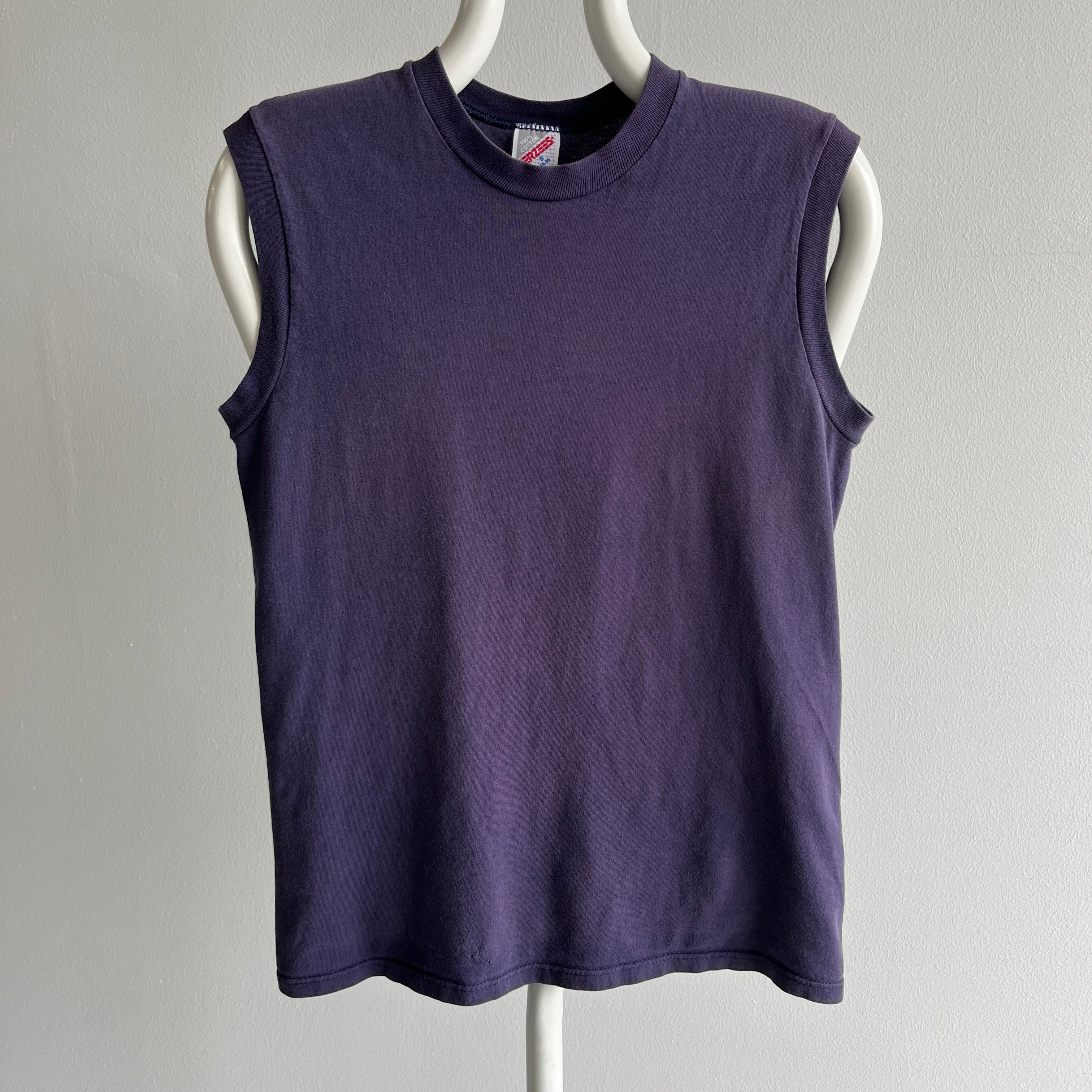 1980s Faded Navy Cotton Muscle Tank by Jerzees