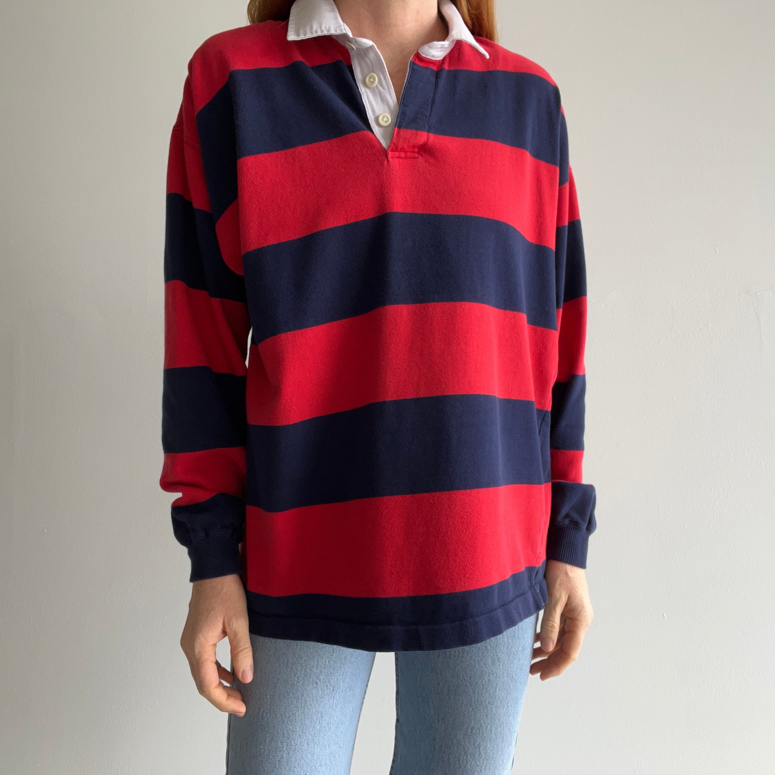 1980/90s Red and Blue Striped Cotton Rugby