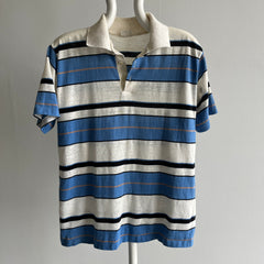 1980s Blue and White Striped Polo Shirt