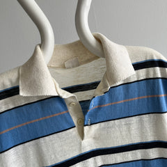 1980s Blue and White Striped Polo Shirt