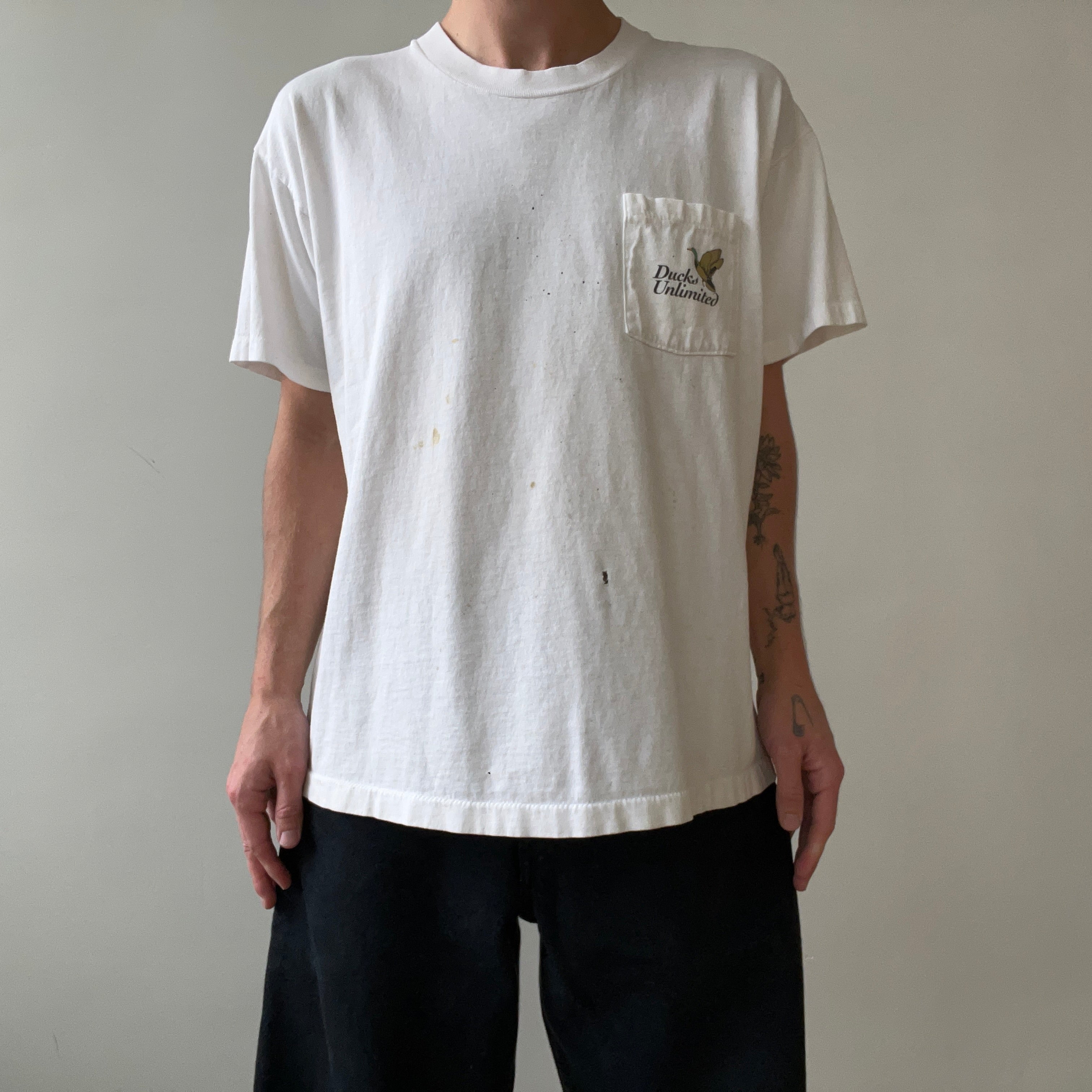 1980s Ducks Unlimited Pocket T Shirt - Giant Fish on The Backside