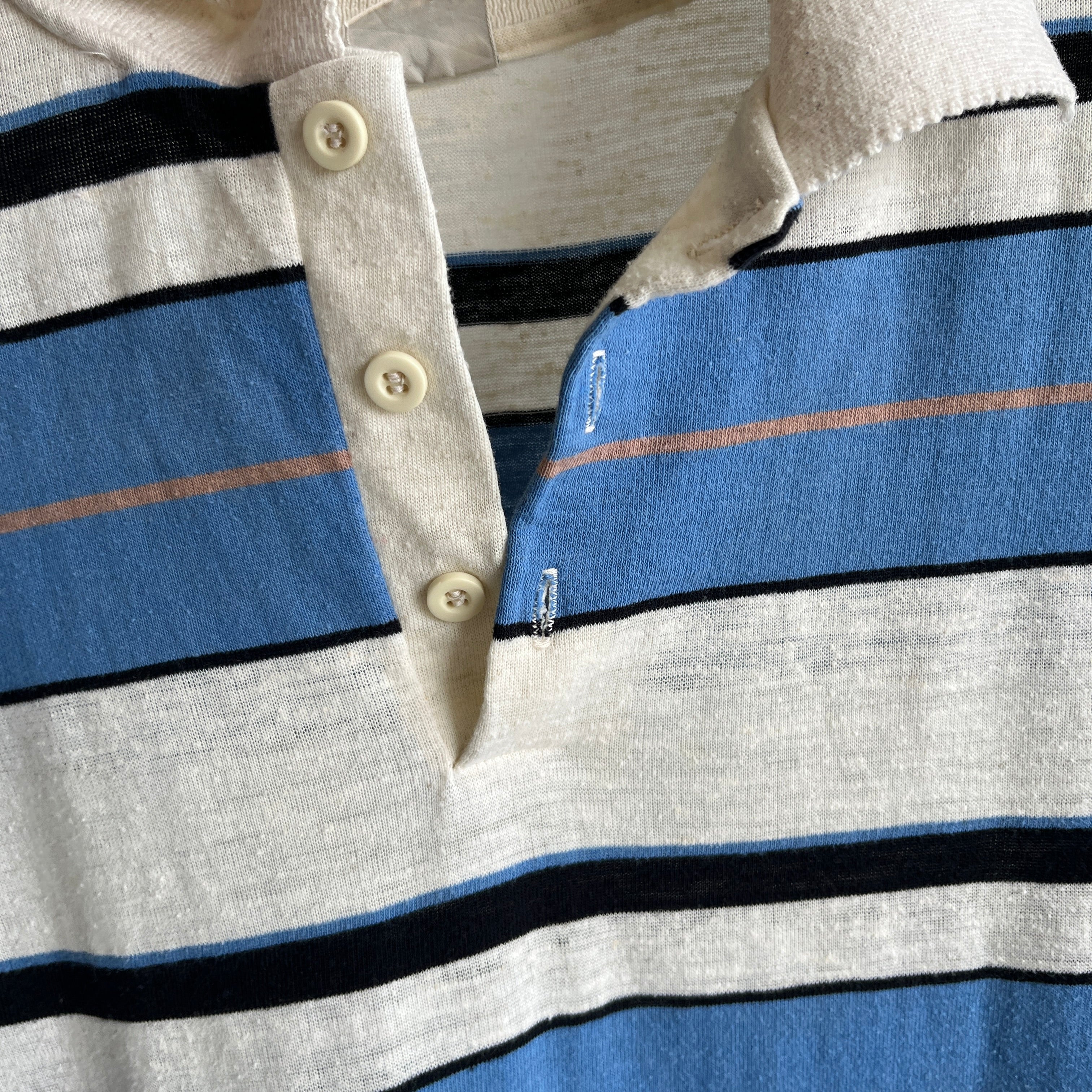 1980s Blue and White Striped Polo Shirt