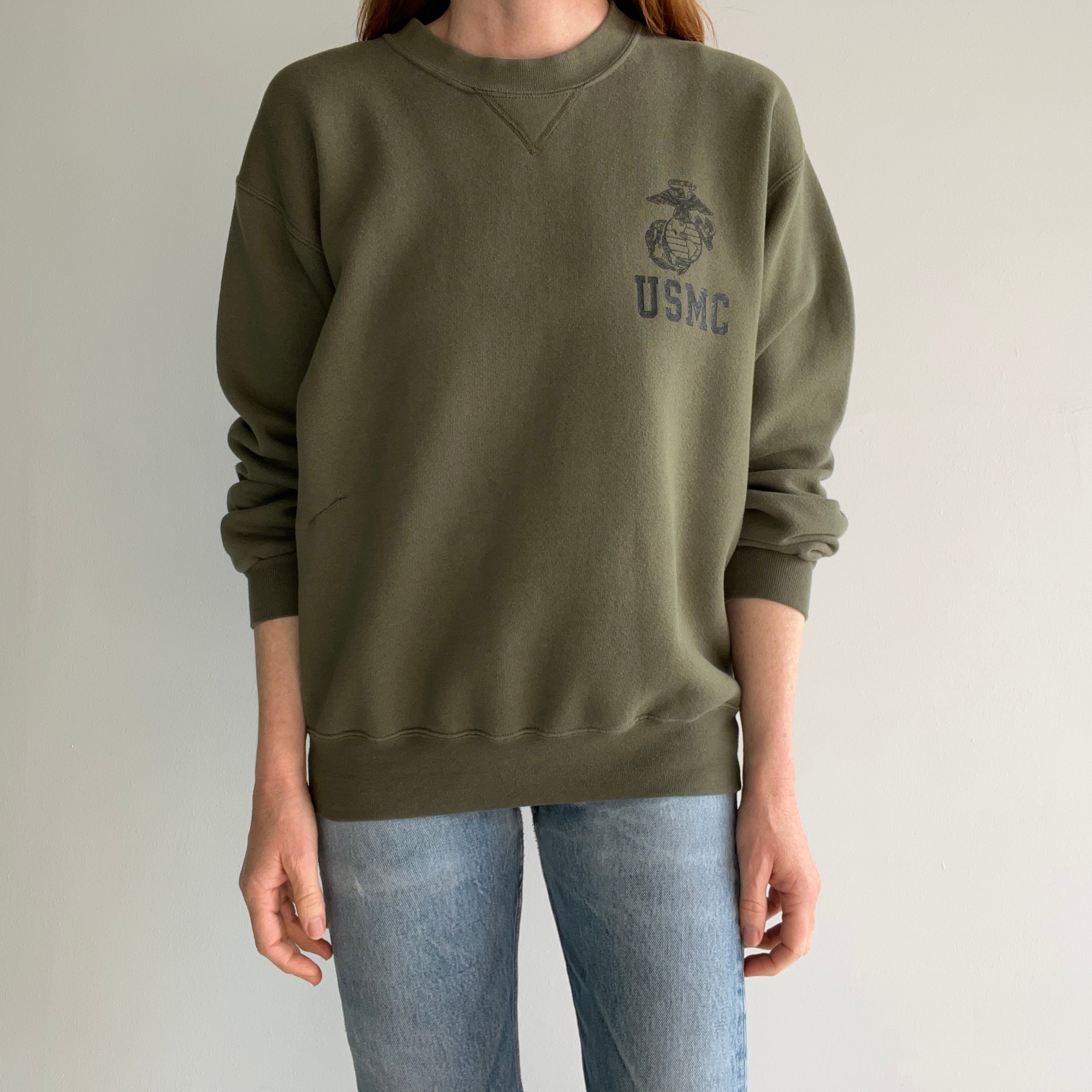 1990s USMC Sweatshirt with Stenciled Name on The Backside