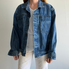 1990s Smith & Hawkens Larger Denim Jean Jacket with Awesome Pleats and Velcro