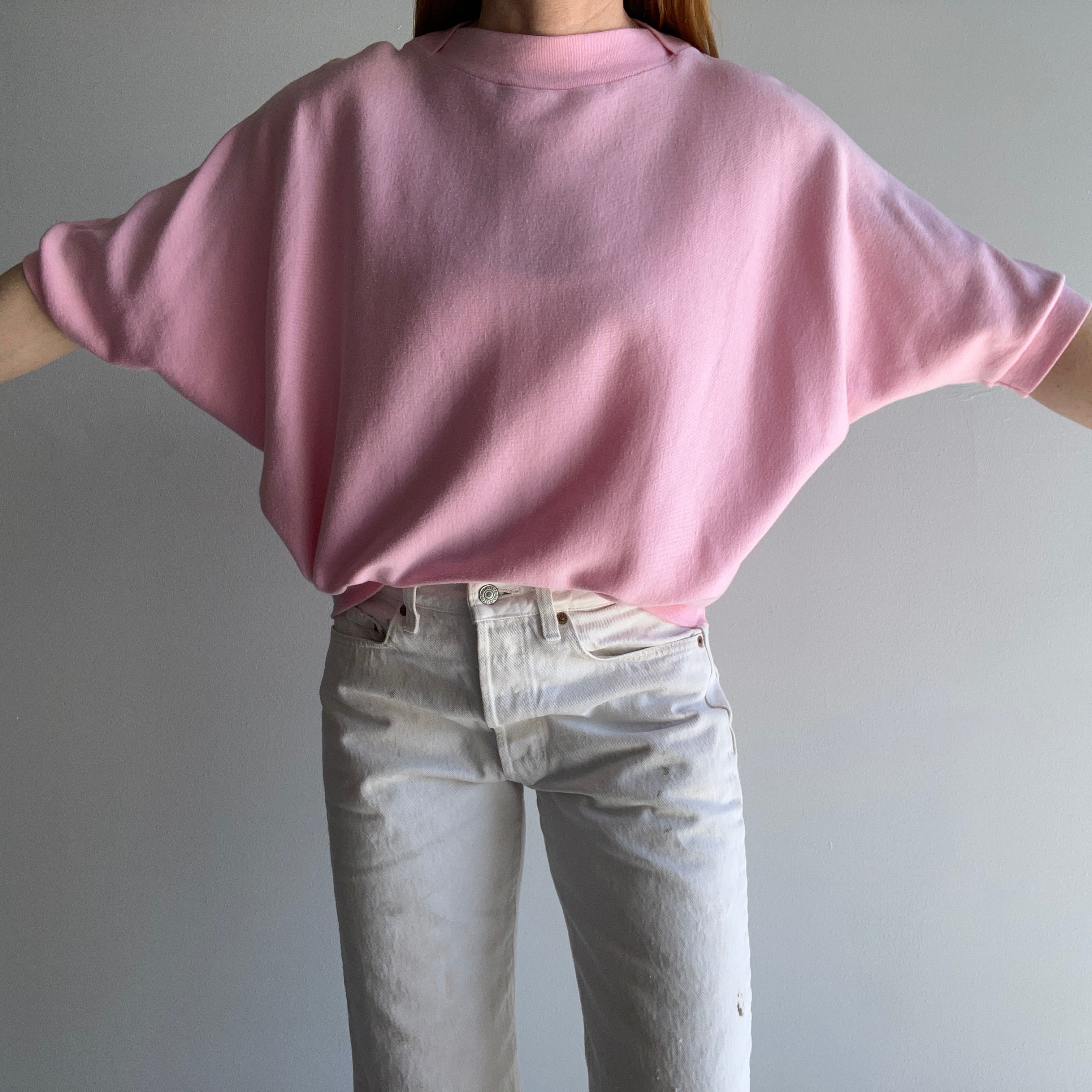 1980s Super Soft Jersey Knit Dolman Sleeve Warm Up Sweater/T-Shirt