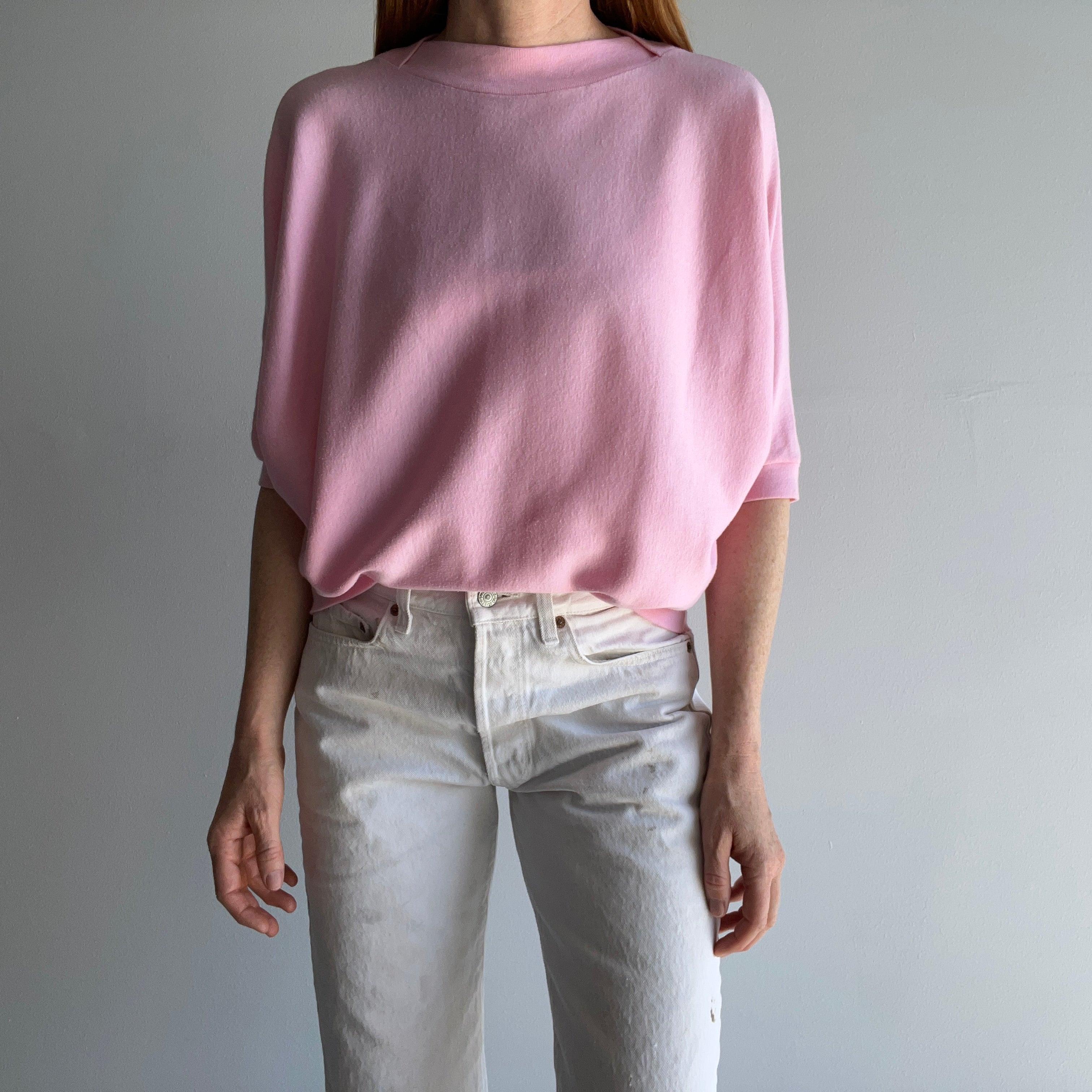 1980s Super Soft Jersey Knit Dolman Sleeve Warm Up Sweater/T-Shirt