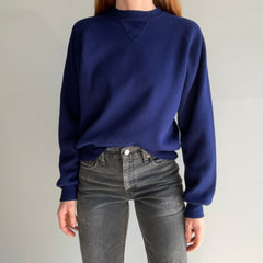 1970s Single V Creslan Acrylic Dark Navy Sweatshirt/Sweater