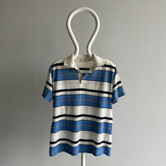 1980s Blue and White Striped Polo Shirt
