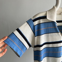 1980s Blue and White Striped Polo Shirt