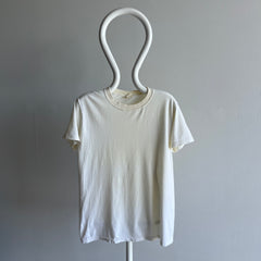 1990s Ecru From Age Staining Super Soft Calvin Klein Blank Off White T-Shirt