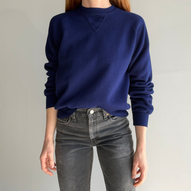 1970s Single V Creslan Acrylic Dark Navy Sweatshirt/Sweater