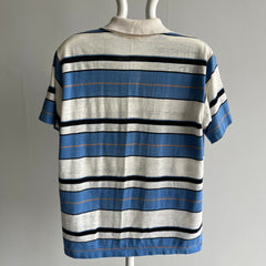 1980s Blue and White Striped Polo Shirt