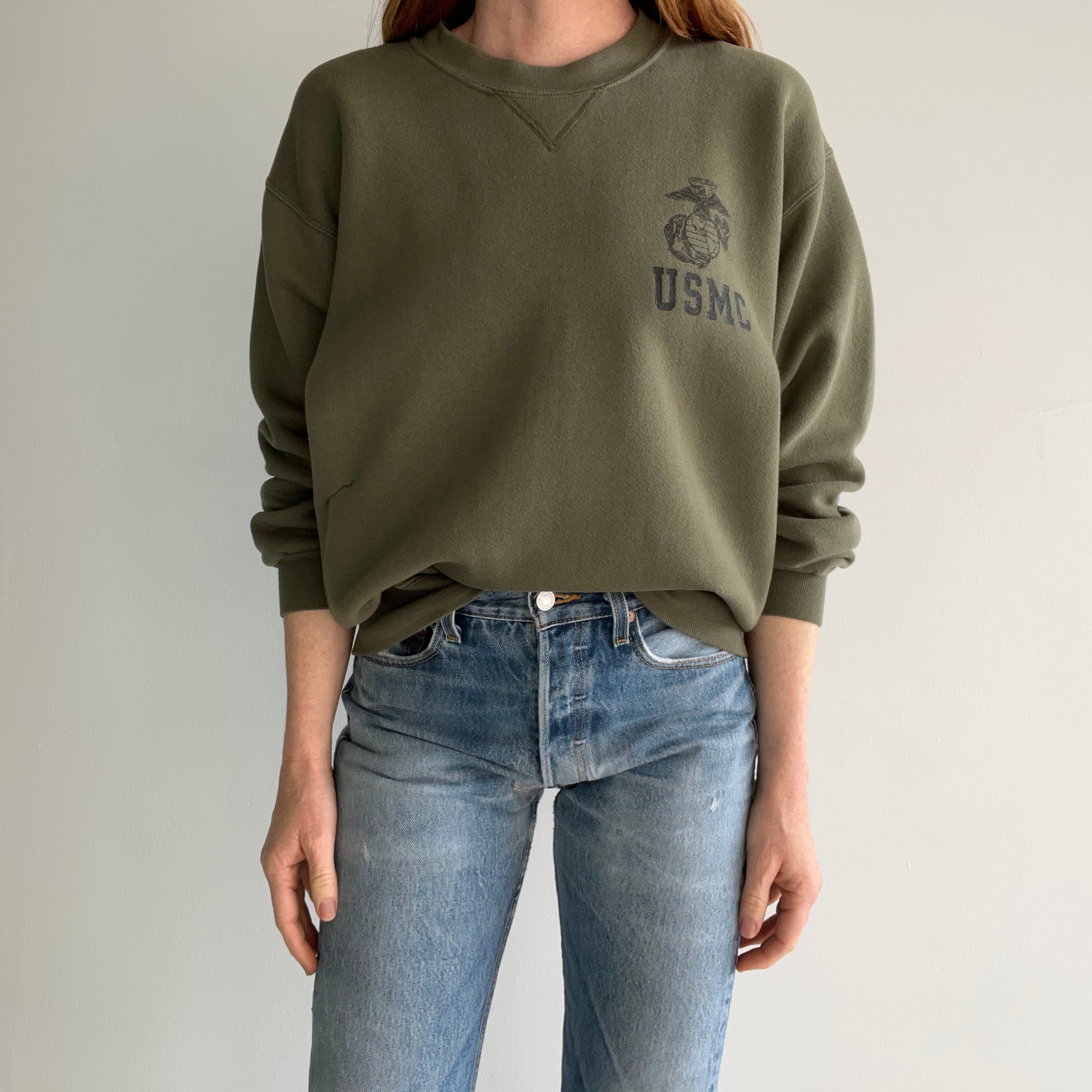 1990s USMC Sweatshirt with Stenciled Name on The Backside