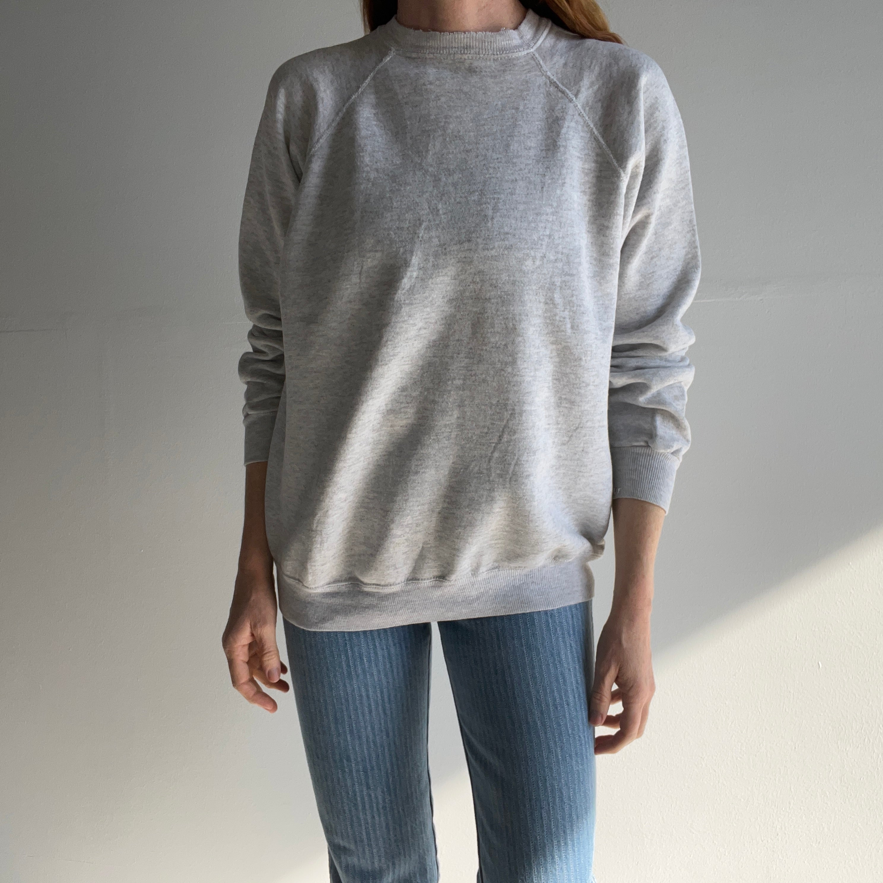 1980/90s Blank Light Gray Sweatshirt with Heavy Staining