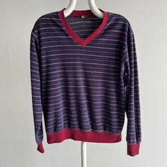 1970s Striped Velour 80 cotton/20 poly Sweatshirt