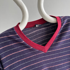 1970s Striped Velour 80 cotton/20 poly Sweatshirt