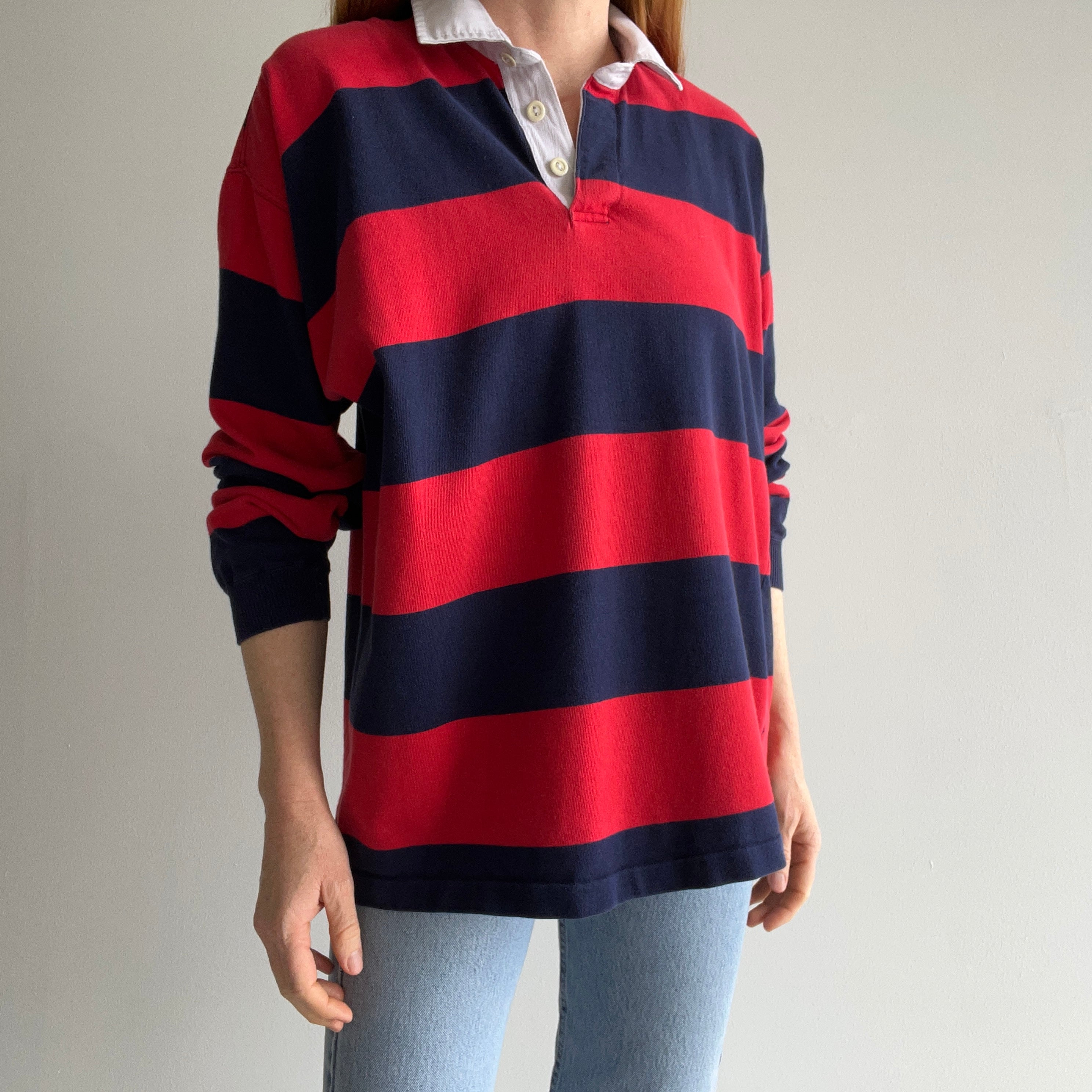 1980/90s Red and Blue Striped Cotton Rugby