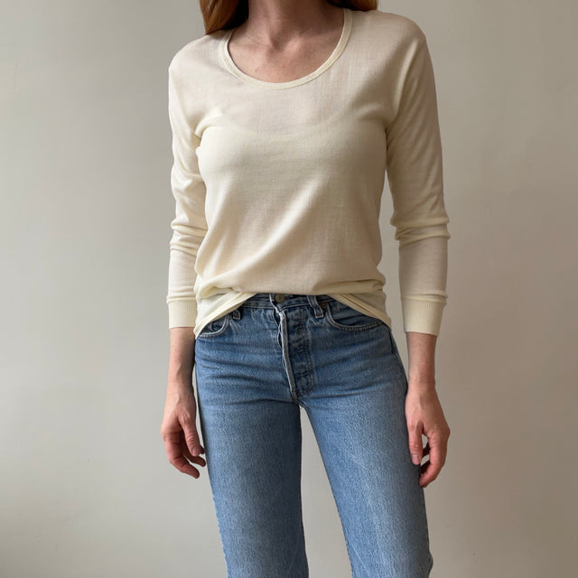 1970s Soft and Slouchy Natural White (Off White) Body Warm Base Layer