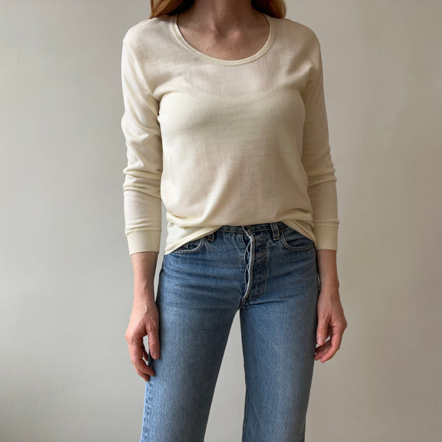 1970s Soft and Slouchy Natural White (Off White) Body Warm Base Layer