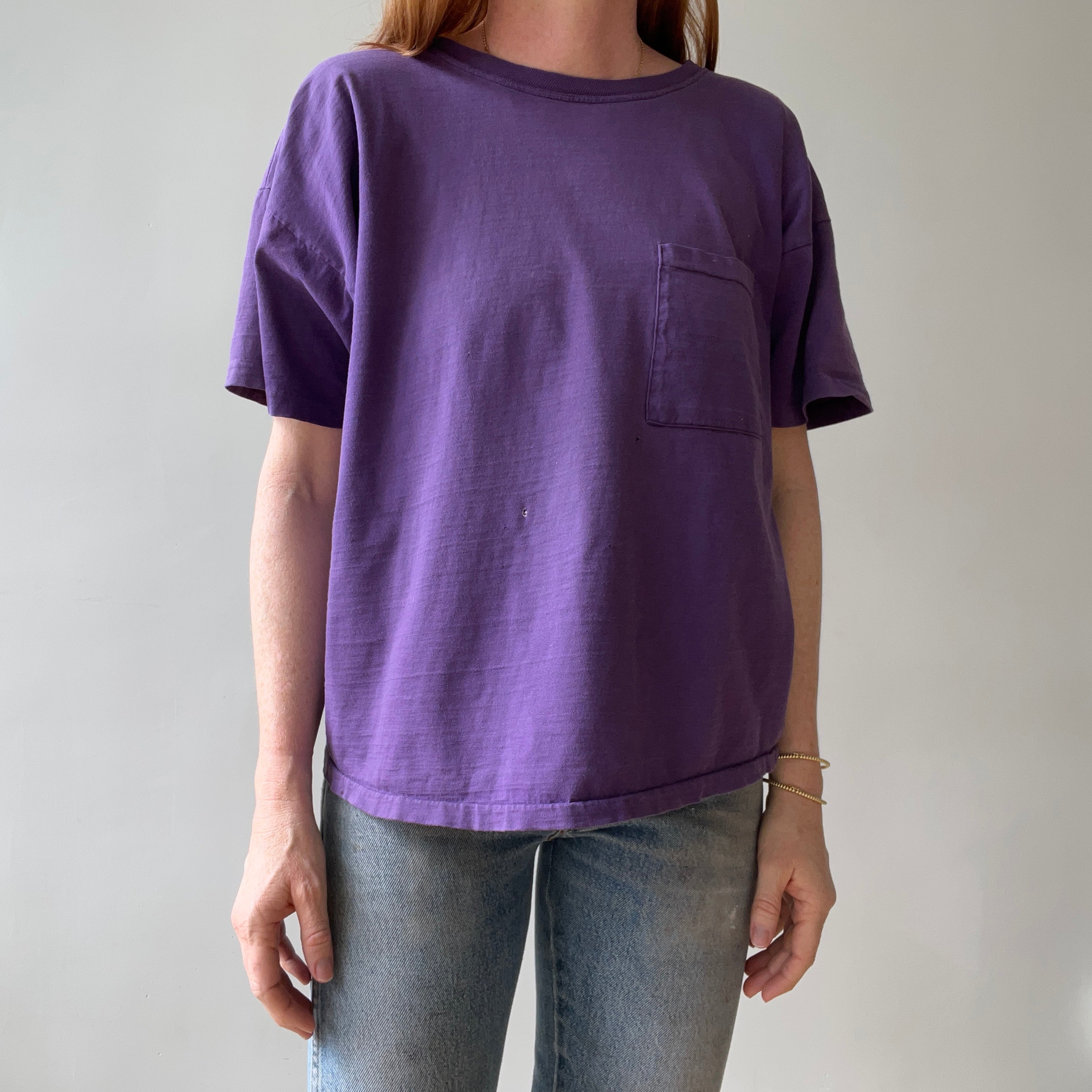 1980s Faded Boxy Purple Pocket T Shirt