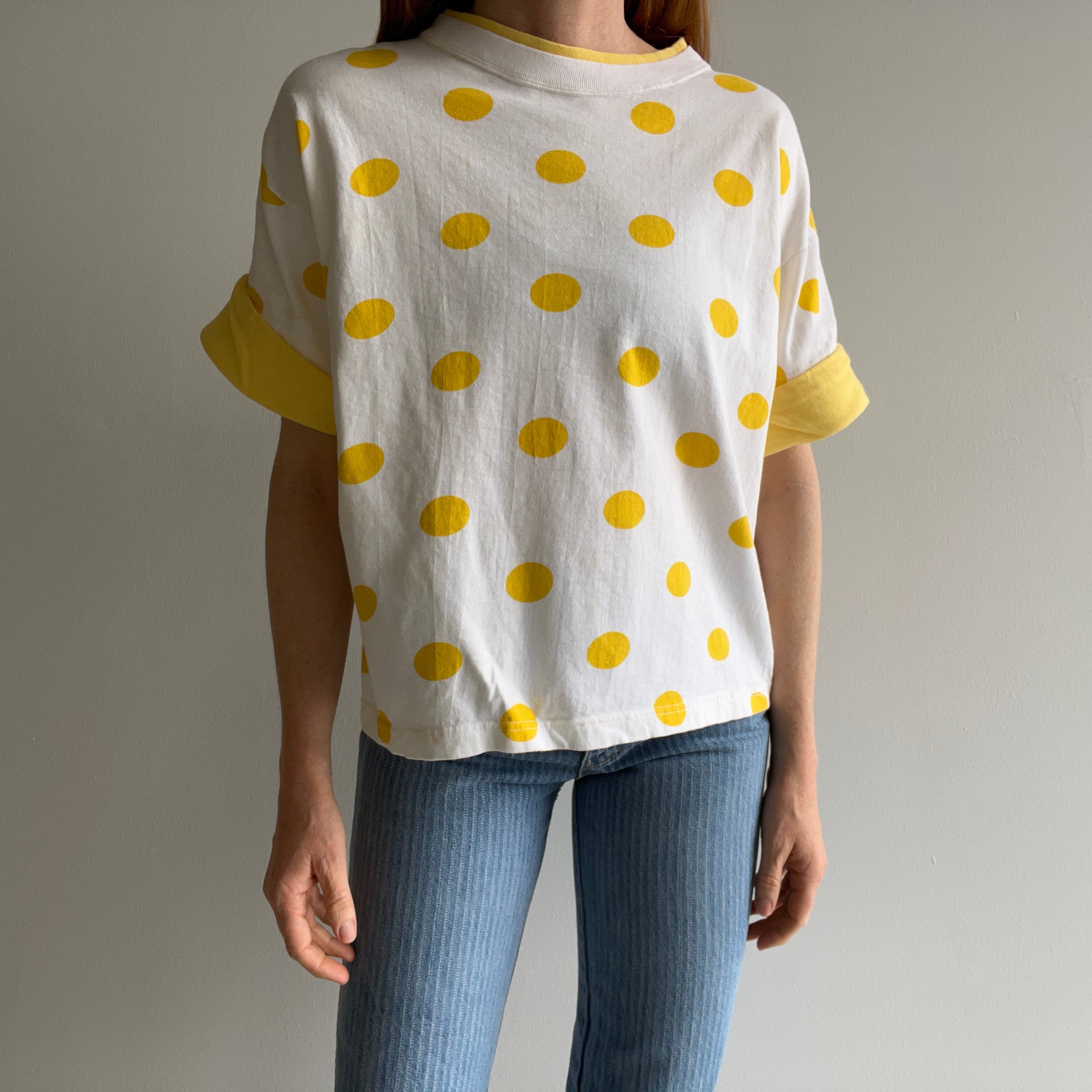 1980s Polka Dot Cotton Two Tone T-Shirt