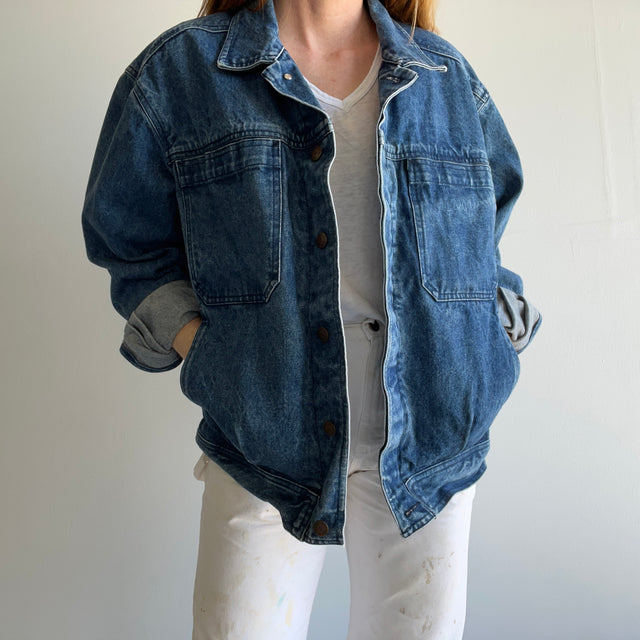 1990s Smith & Hawkens Larger Denim Jean Jacket with Awesome Pleats and Velcro