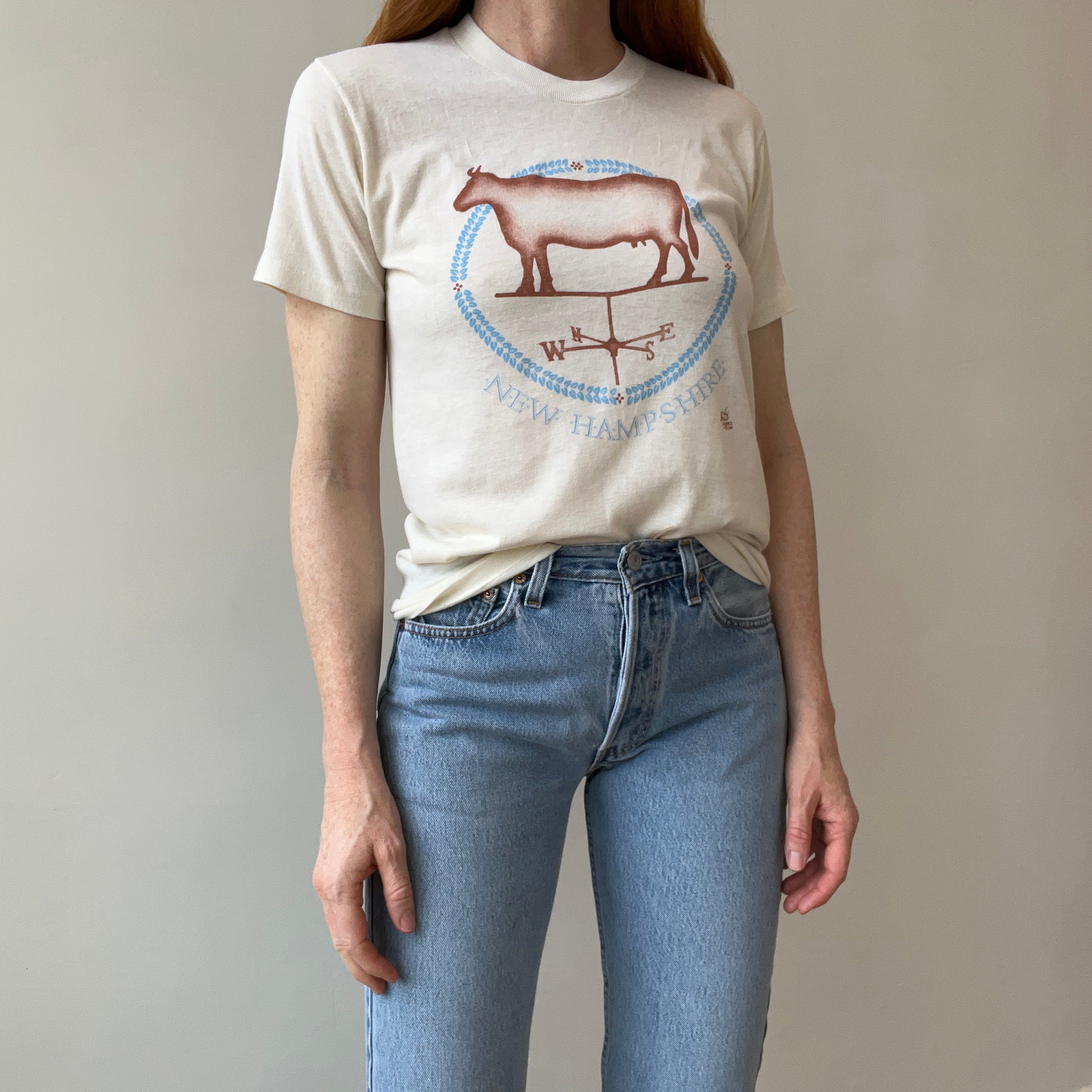 1980s New Hampshire Cow Off White T-Shirt