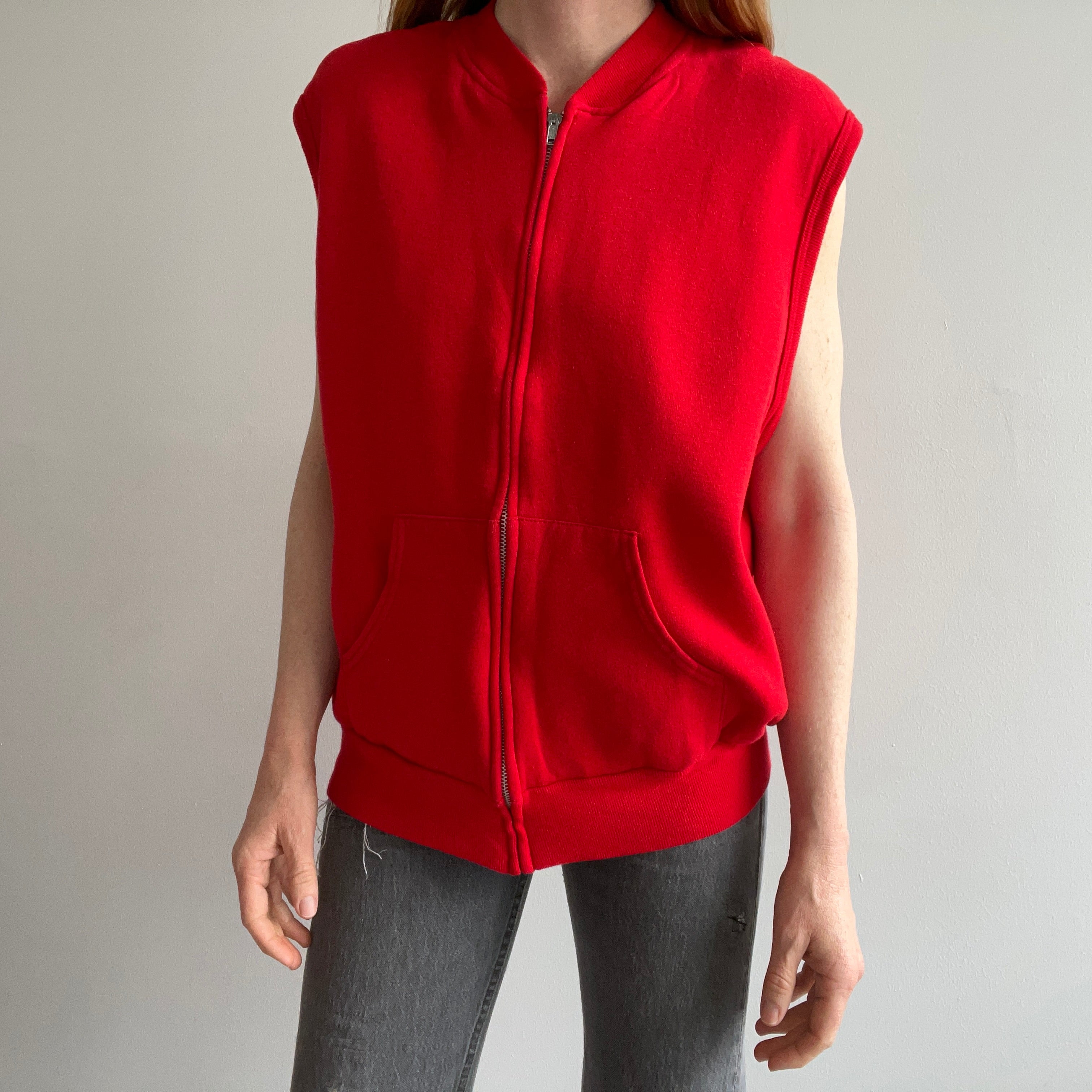 1980s Like New Red Zip Up Sweatshirt Vest by Bassett Walker