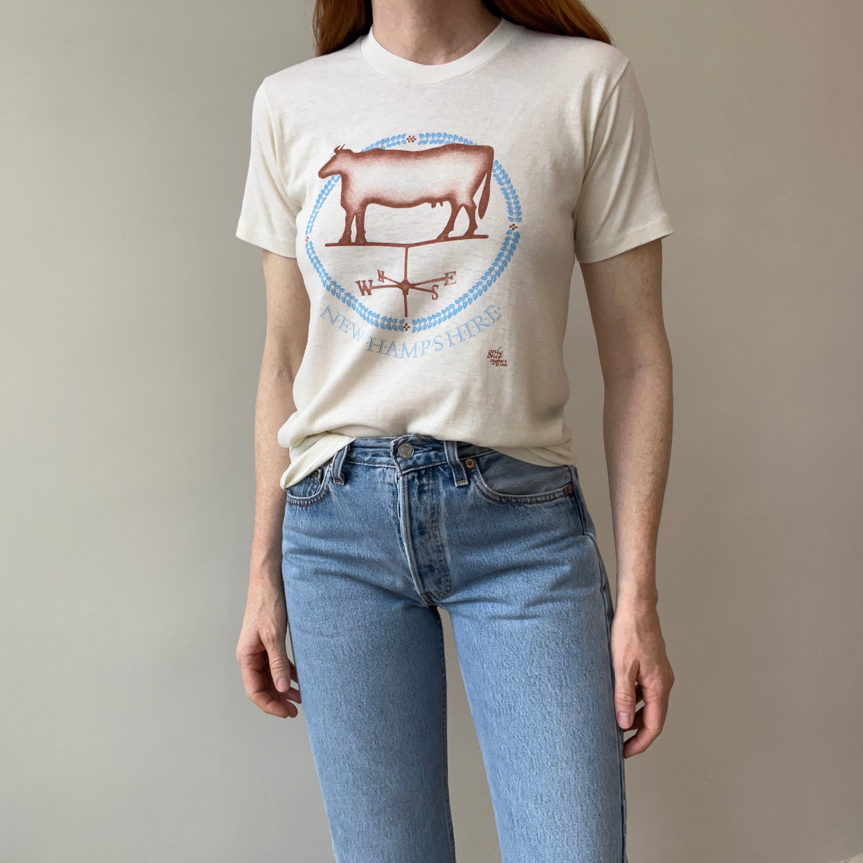 1980s New Hampshire Cow Off White T-Shirt