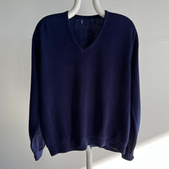 1970s Blank Navy V-Neck Sweater/Sweatshirt