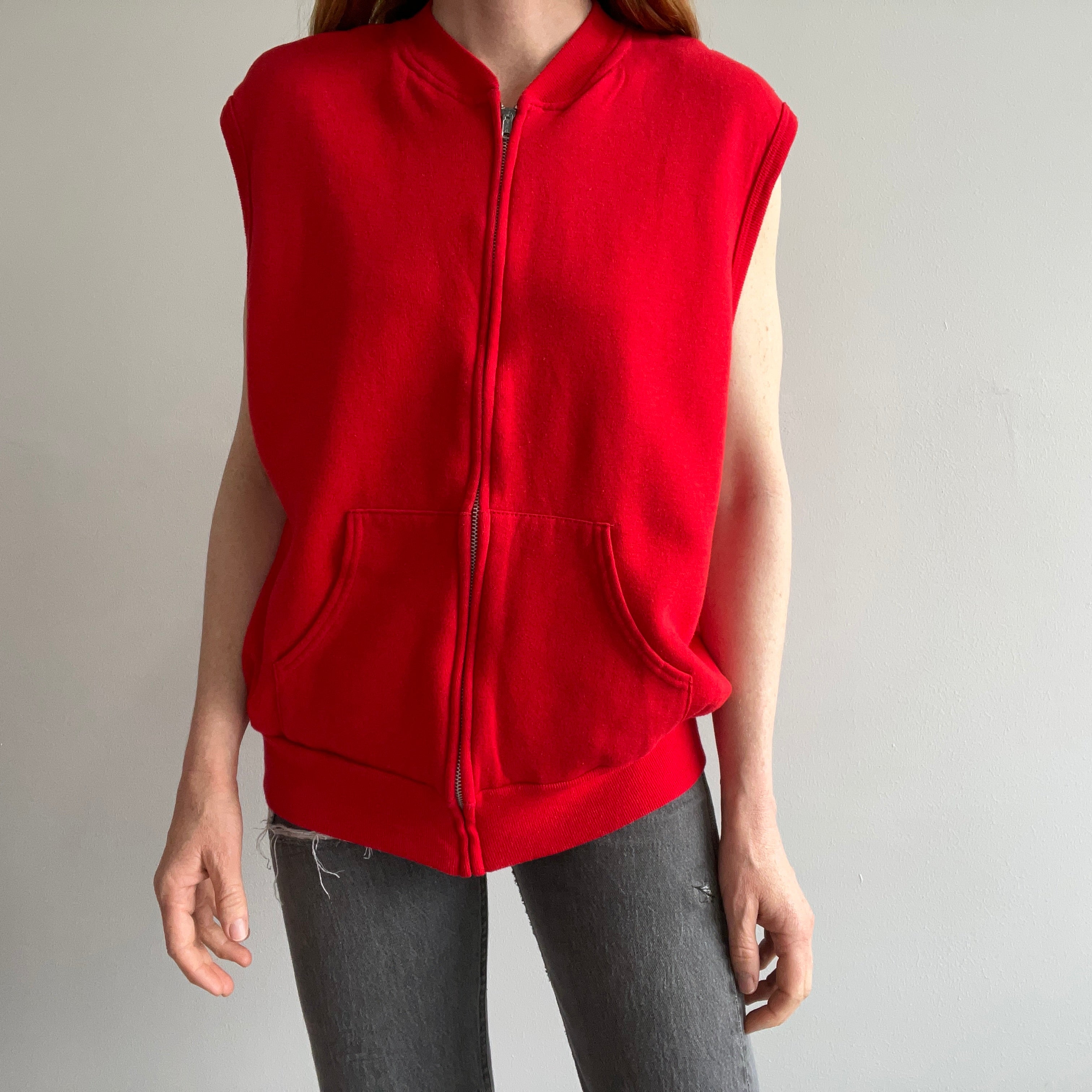 1980s Like New Red Zip Up Sweatshirt Vest by Bassett Walker