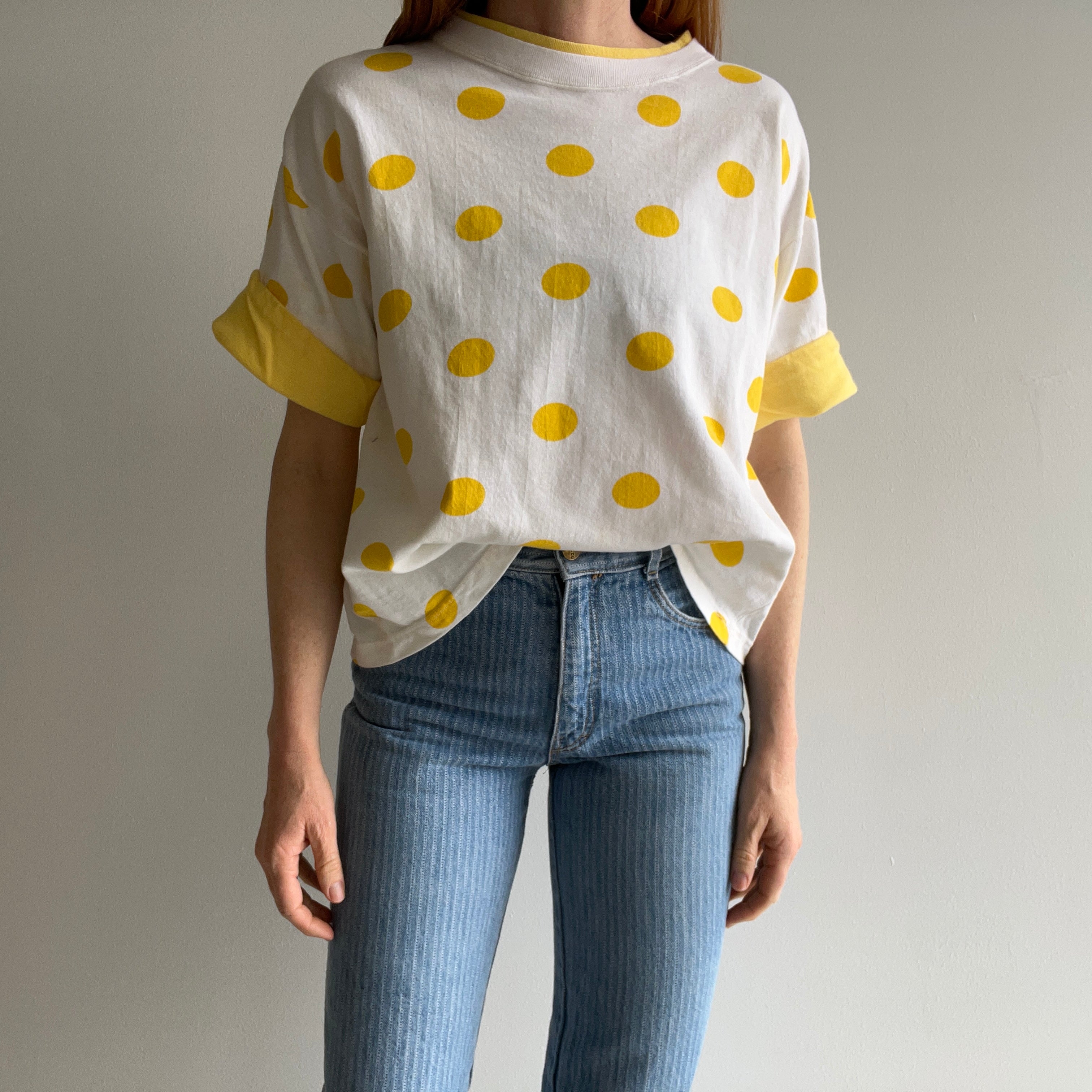 1980s Polka Dot Cotton Two Tone T-Shirt