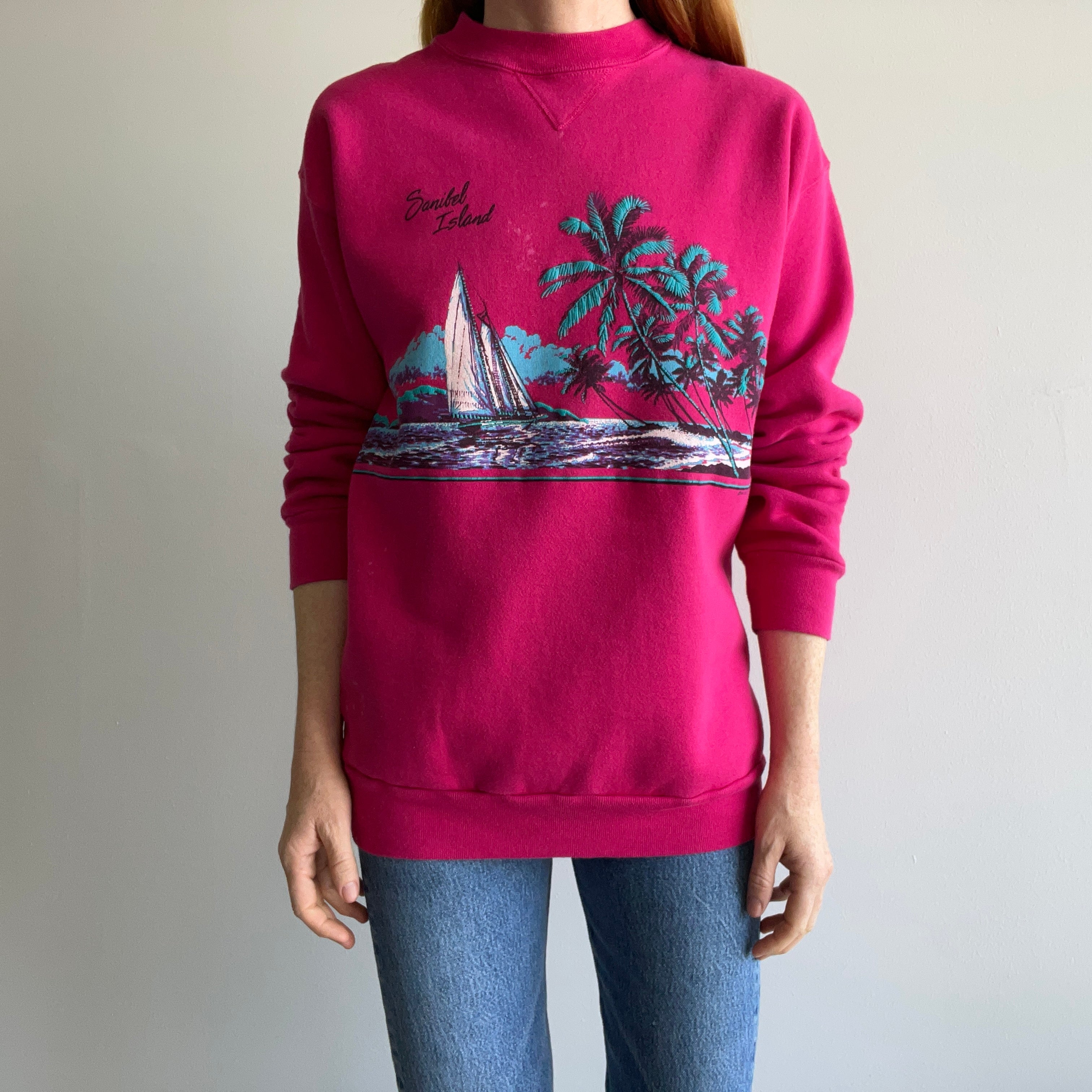 1990 Sanibel Island Bleach Stained Wrap Around Medium Weight Sweatshirt