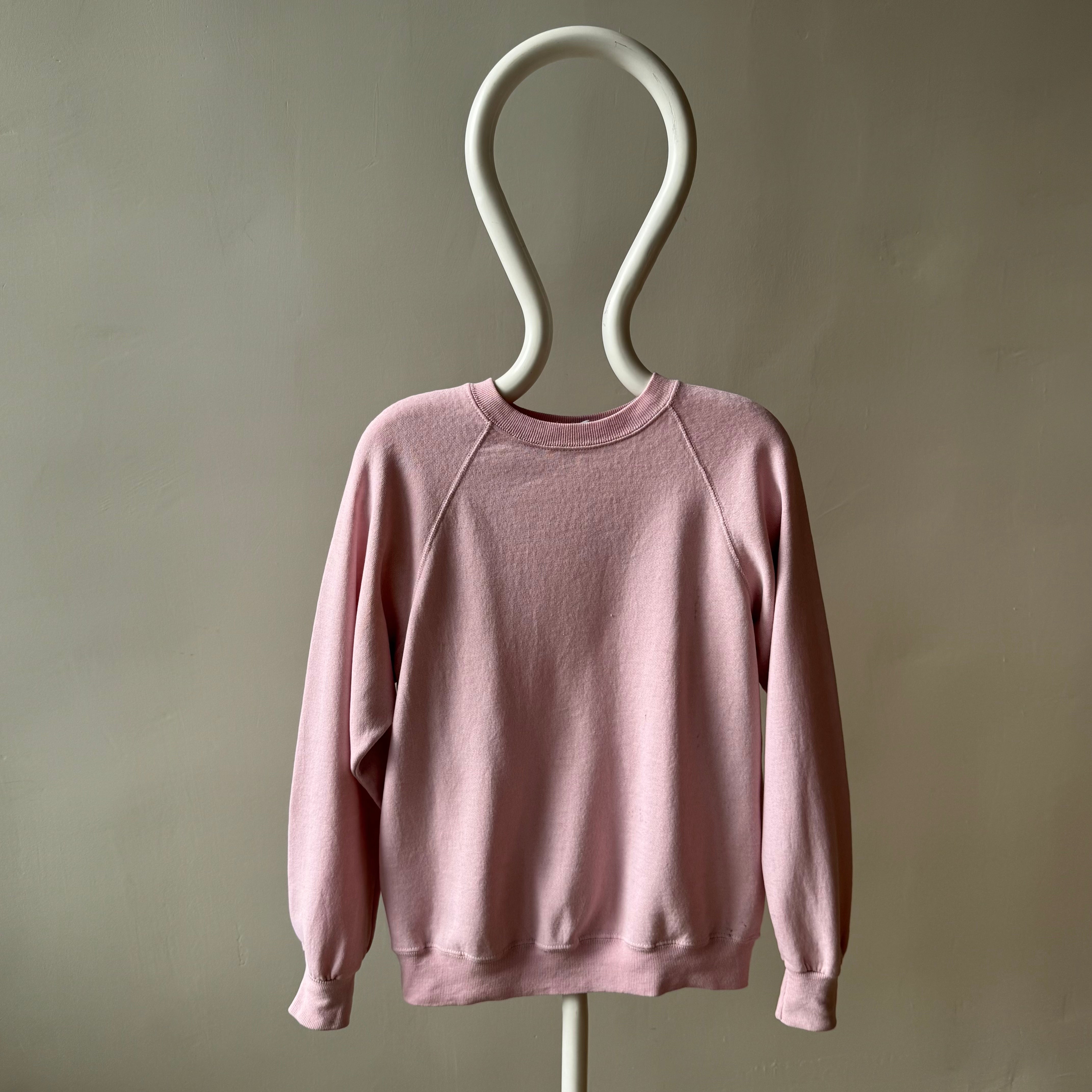 1980s Super Thinned Out Faded Pale Pink Raglan Sweatshirt - Did I say Thin?