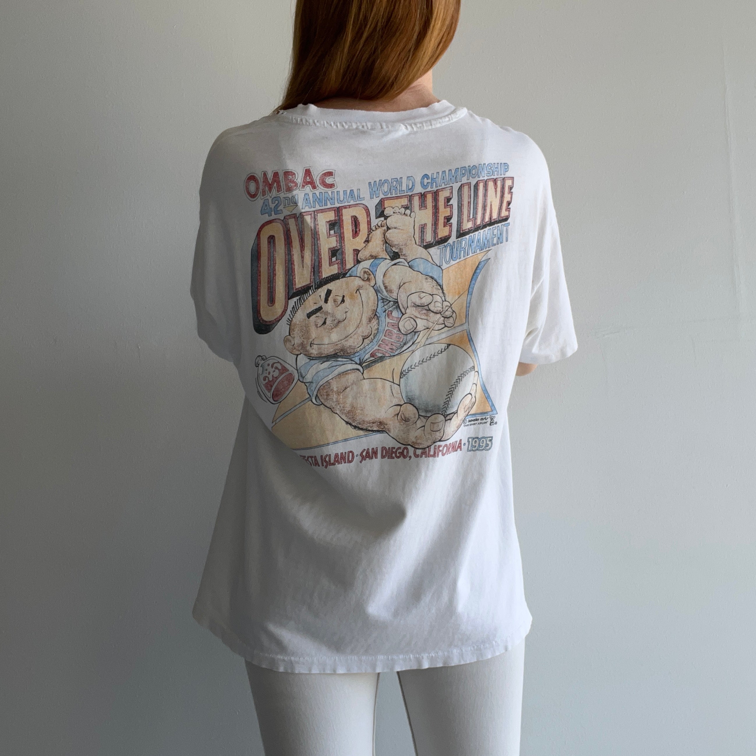 1995 OMBAC 42nd Annual World Champion Fiesta Island, San Diego Tattered, Torn and Worn T-Shirt - The Backside!