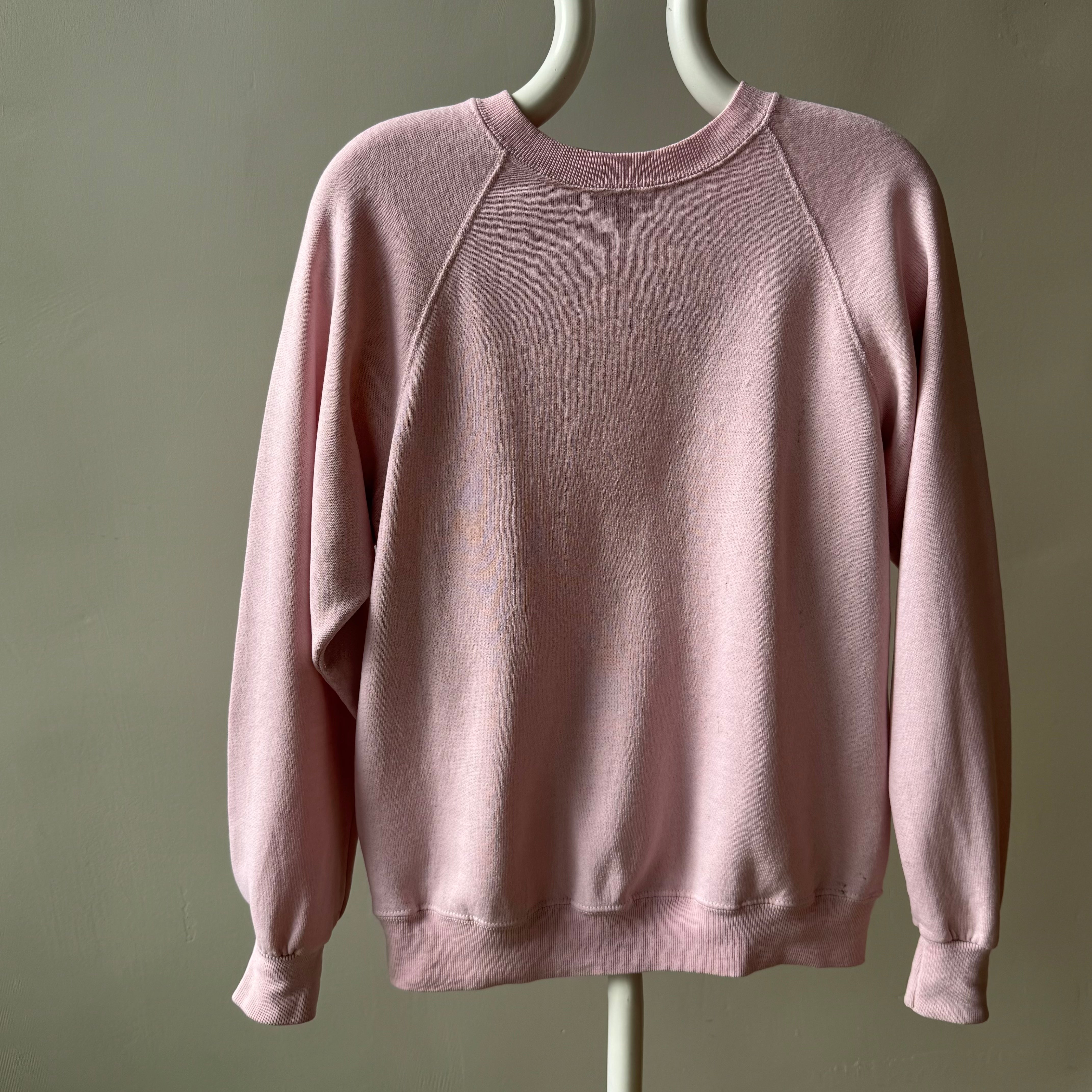 1980s Super Thinned Out Faded Pale Pink Raglan Sweatshirt - Did I say Thin?