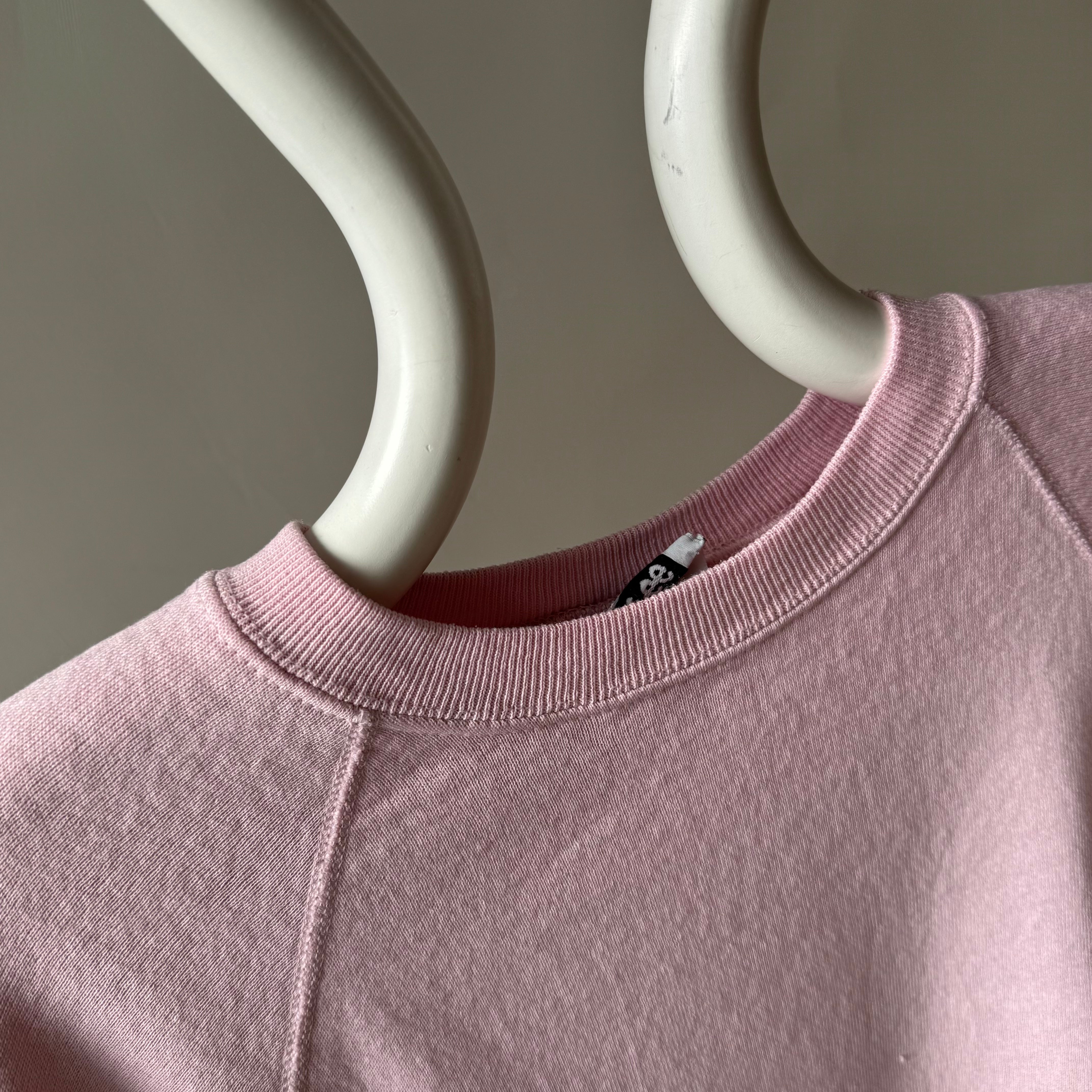 1980s Super Thinned Out Faded Pale Pink Raglan Sweatshirt - Did I say Thin?