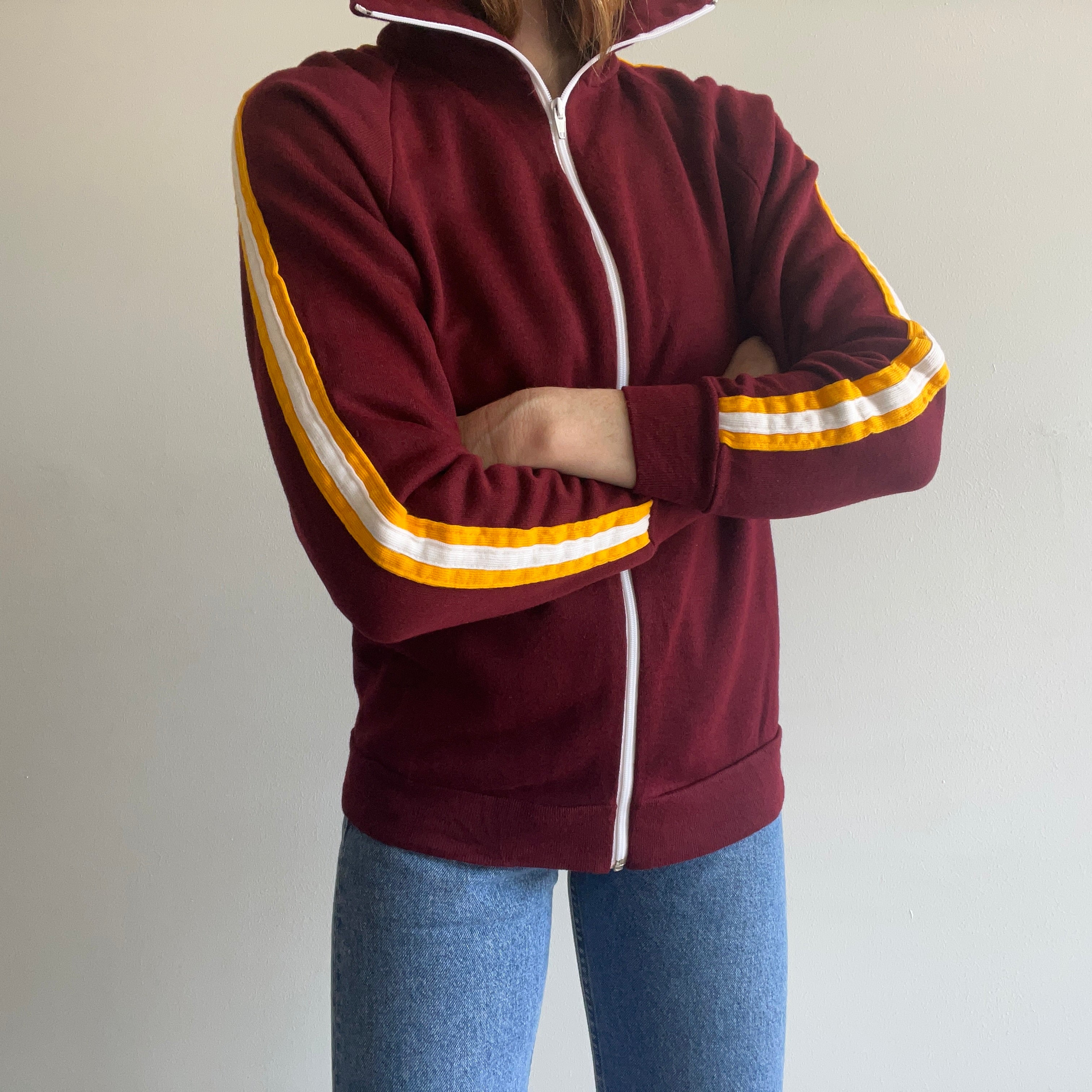 1970s USC Colors Zip Up Mock Neck Sweatshirt - GOLD!