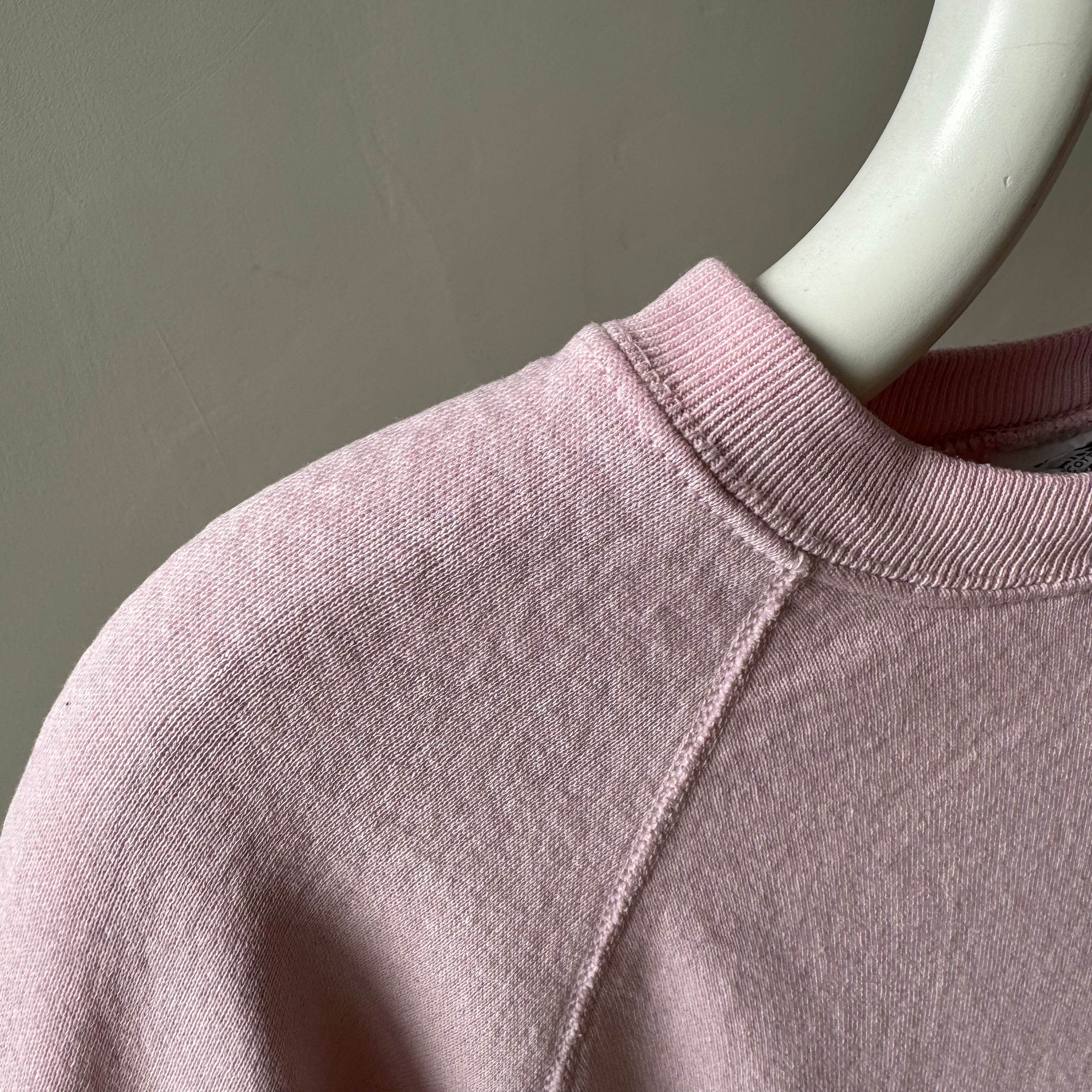 1980s Super Thinned Out Faded Pale Pink Raglan Sweatshirt - Did I say Thin?