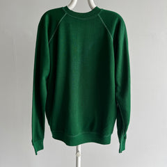 1970s Contrast Stitch Acrylic Deep Green Raglan Sweatshirt - WOW