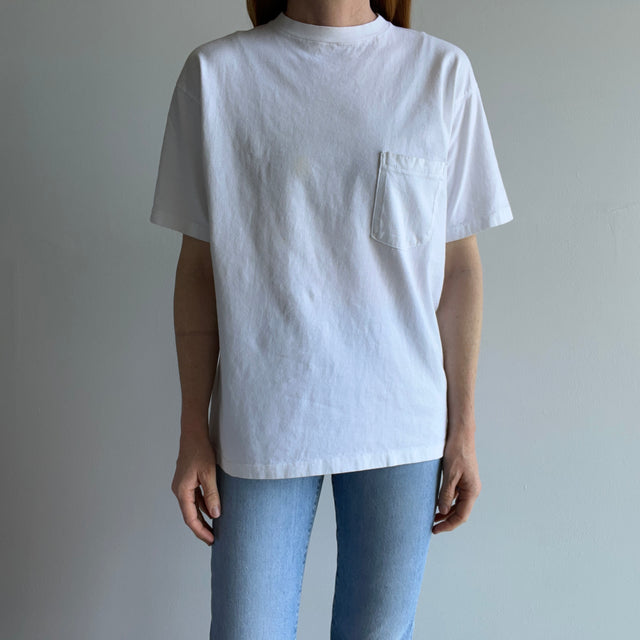 1980/90s USA Made Gap Original Pocket T-shirt with a Large Ketchup Like Stain Front and Almost Center