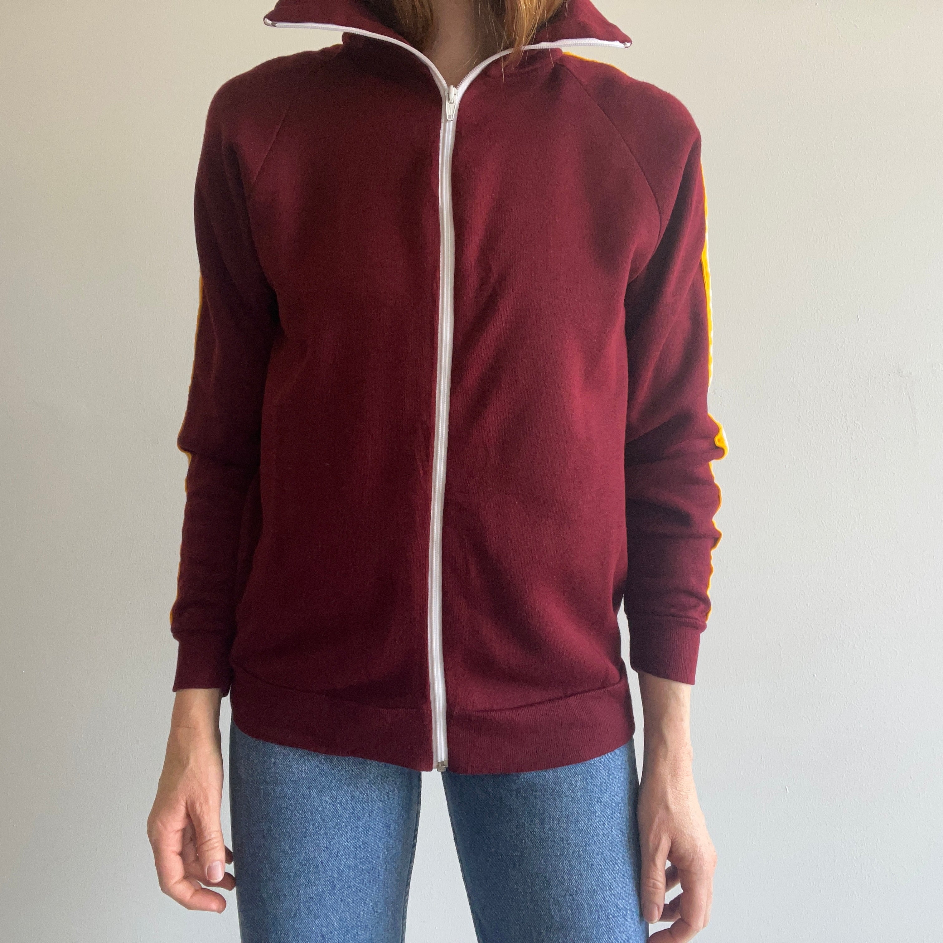 1970s USC Colors Zip Up Mock Neck Sweatshirt - GOLD!