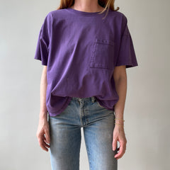1980s Faded Boxy Purple Pocket T Shirt