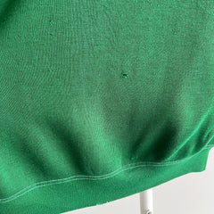 1970s Contrast Stitch Acrylic Deep Green Raglan Sweatshirt - WOW