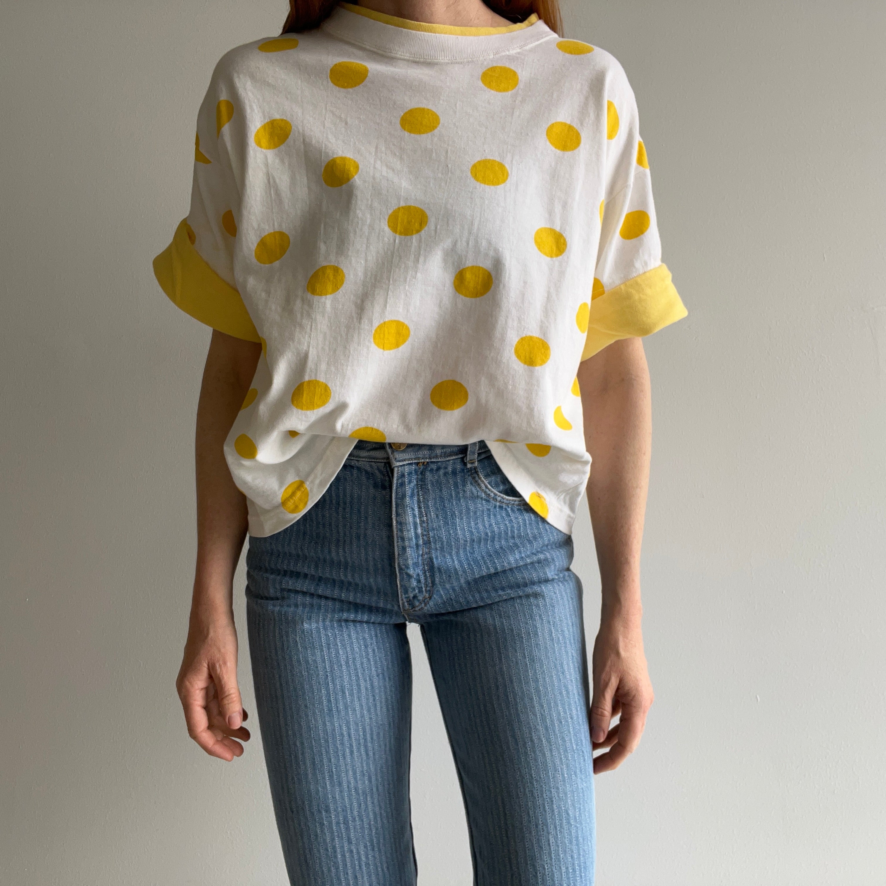 1980s Polka Dot Cotton Two Tone T-Shirt