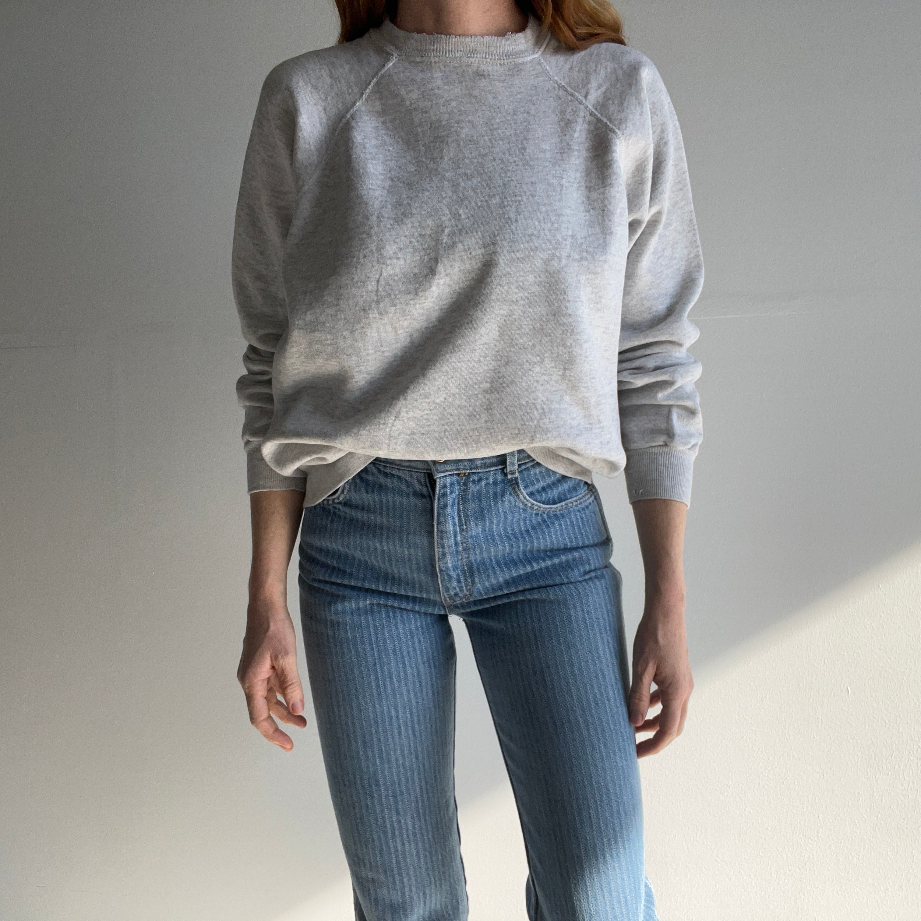 1980/90s Blank Light Gray Sweatshirt with Heavy Staining